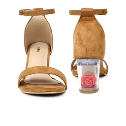 Action Open Toe Suede Block Heels With Ankle Loop image 5