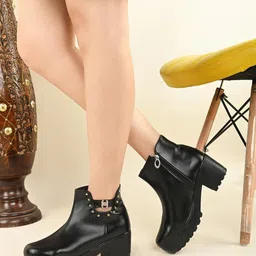 XE Looks Women Mid -Top Embellished Platform Heeled Regular Boots-picture-10