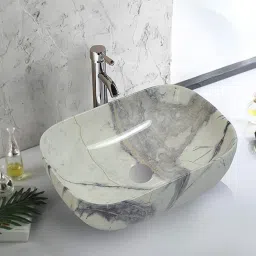 White-Grey Designer Table Top Ceramic Wash Basin (18 x 13 x 5.5 Inch) Table Top Basin-image-15