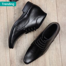 Leather Ankle Formal Shoes Men || Office Long Shoes For Men || Chukka Boots Men Lace Up For Men-image-4