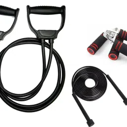 Fitness Combo Of Double Toning Tube With Pencil Rope And 2 Foam Hand Grip Fitness Accessory Kit Kit-image-33