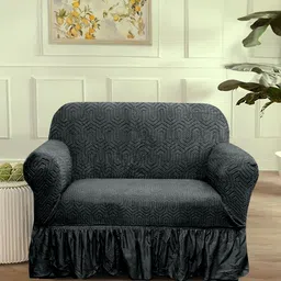 Cortina Grey Jacquard 1 Piece Sofa Cover With Arms-image-36