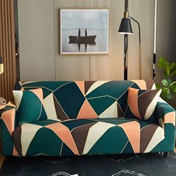 Lukzer Teal Blue & Blue Geometric Design 2 Seater Sofa Cover With Arms-image-17