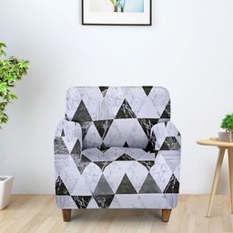 Aura White & Black Printed Single Seater Sofa Cover With Arms-15