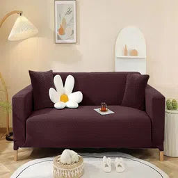 Cortina Brown Self-Designed 4-Seater Jacquard Sofa Cover With Arms-image-30