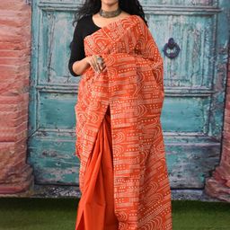 JALTHER Abstract Printed Pure Cotton Block Print Saree image 1