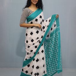 KIAARON Geometric Printed Pure Cotton Block Print Saree image 1