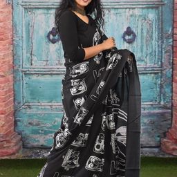 KIAARON Ajrak Block Pure Cotton Block Print Saree image 2