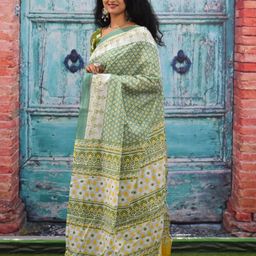 JALTHER Ajrak Block Printed Pure Cotton Block Print Saree image 3