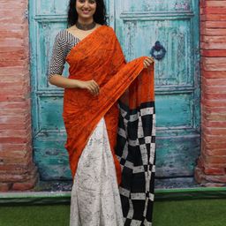 KIAARON Abstract Printed Pure Cotton Block Print Saree image 3