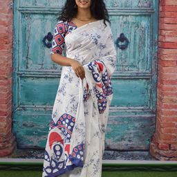 JALTHER Abstract Printed Mulmul Cotton Block Print Saree image 5