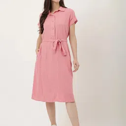 Marks & Spencer Shirt Collar Cap Sleeves Midi Dress with Belt-image-75