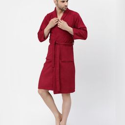 FABINALIV Men Maroon Pure Cotton Bath Robe-image-23