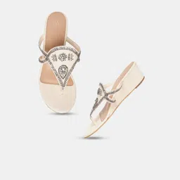 W Women Beige-Coloured Embellished PU Ethnic Wedge Heels-image-64