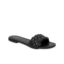Eske Women Woven Design Leather Open Toe Flats-1