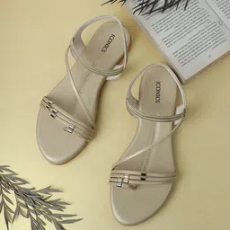 ICONICS Woman Gold-Toned Open Toe Flats-image-25
