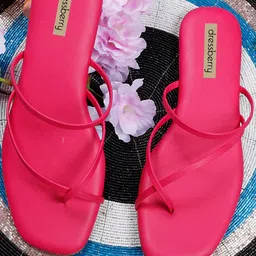DressBerry Fuchsia Pink No Back Strap Open Toe Flats-image-27