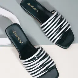 DressBerry Black Striped Open Toe Flats-picture-18