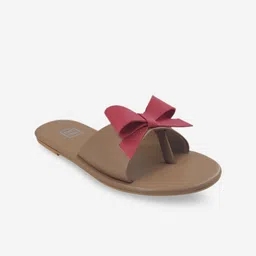 POSTCARD Women Pink Colourblocked Open Toe Flats with Bows-81