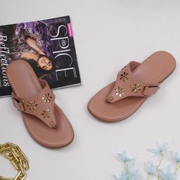 Misto Women Peach-Coloured Textured Open Toe Flats-9