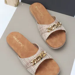 DressBerry Cream-Coloured Embellished Open Toe Flats-10