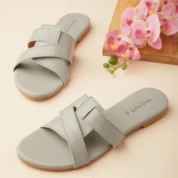 Tokyo Talkies Women Grey Open Toe Flats with Bows-image-98