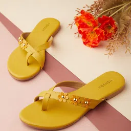 Vishudh Women Mustard Embellished One Toe Flats-57