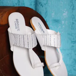 Anouk Embellished Fabric Open One Toe Flats-18