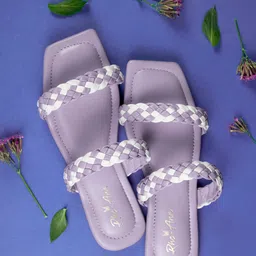 Rhe-Ana Women Purple Printed Party Open Toe Flats with Bows-image-52