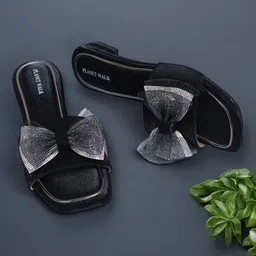 PLANET WALK Women Embellished Party Open Toe Flats with Bows-3