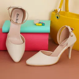 Retro Walk Pointed Toe Slim Heels With Ankle Loop-0