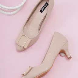 Sherrif Shoes Beige Textured Party Kitten Mules-24