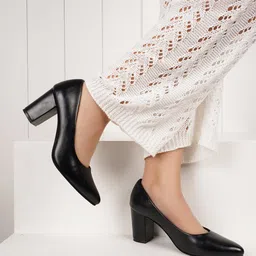DressBerry Black Pointed Toe Block Pumps-image-73