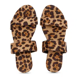 stylzrepublic Leopard Print Suede Double Strap Open Toe Flats image 5