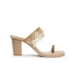 Anouk Beige Embellished Open Toe Block Heels image 5