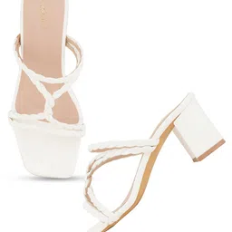 HEELSNFEELS Textured Strappy Open Toe Block Heels image 5