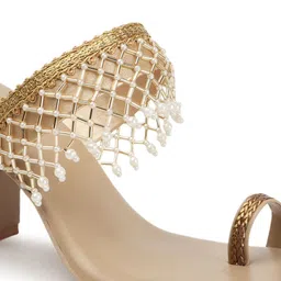 Anouk Beige Embellished Open Toe Block Heels image 2