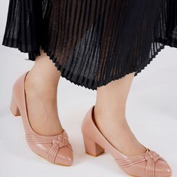 ELLE Round Toe Block Heeled Pumps-6
