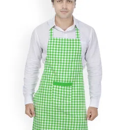 SWITCHON Green & White Checked Cotton Apron With Cap-7