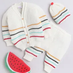 Little Angels Infants Set Of 3 Self-Design Sweater & Trousers With Cap-36