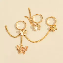 Pinapes Set Of 3 Gold-Plated Butterfly Adjustable Chain Linked Finger Ring image 2