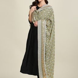 Dupatta Bazaar Olive Green & Gold-Toned Embroidered Dupatta with Sequinned-46