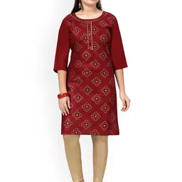 Aarika Girls Maroon & Beige Ethnic Motifs Printed Pure Cotton Kurta with Churidar-image-89