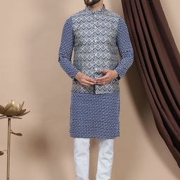 Anouk Navy Blue Ethnic Motifs Printed Straight Pure Cotton Kurta with Churidar-picture-30