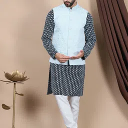 Anouk Blue Ethnic Motifs Embroidered Straight Thread Work Pure Cotton Kurta with Churidar-image-51