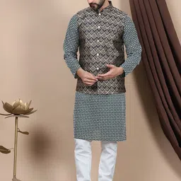Anouk Embroidered Regular Pure Cotton Straight Kurta With Churidar & Nehru Jacket-18