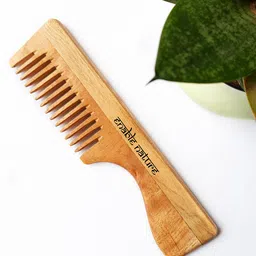 Enable Nature Brown Neem Wood Handle Wide Teeth Comb-8