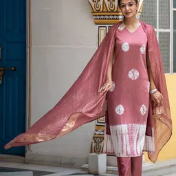 ASPORA Bandhani Dyed Regular Pure Silk Kurta With Trousers & Dupatta image 1