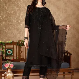 KALINI Women Embroidered Regular Sequinned Kurta with Trousers & With Dupatta image 1