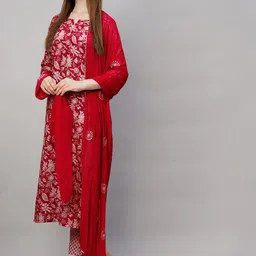 KALINI Floral Printed Regular Kurta with Trousers & Dupatta image 1